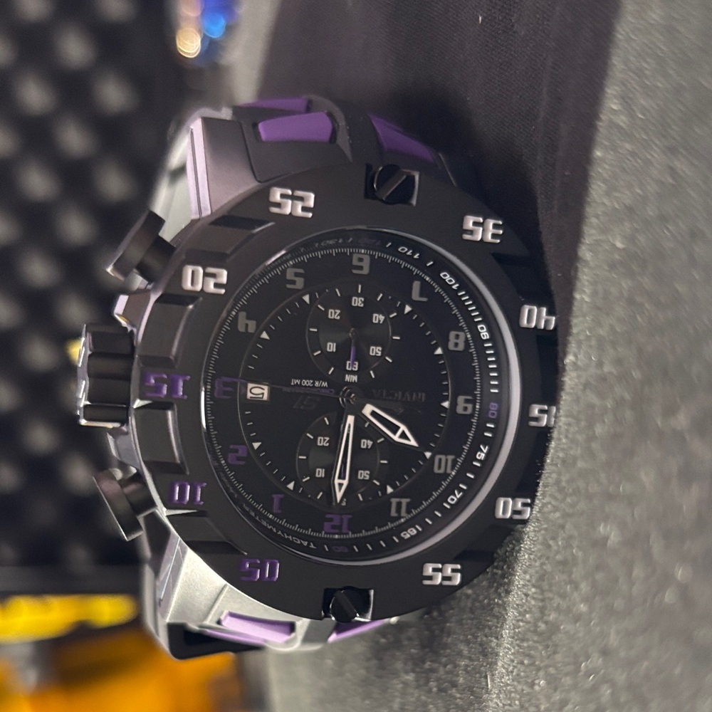 Invicta S1 Rally Men’s 52 mm Black/Purple Silicone Chronograph Watch 19711
